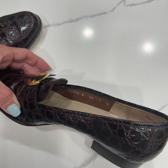 Ferragamo Newport 2 cm Martine Calf Croc PRT Size 7B - Picture 6 of 13